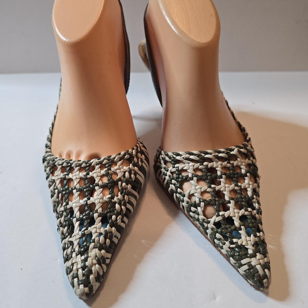 Alexa PERRI Woven Pointed-Toe Women’s Mules in Green and Cream Size 6M